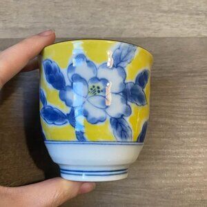 Vintage Blue and Yellow Hand painted Porcelain Japanese Tea cup